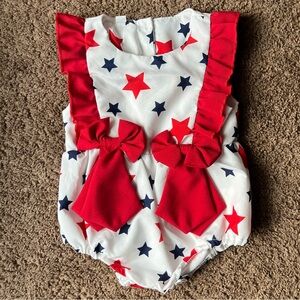 Red and White Star Patterned Baby Romper
